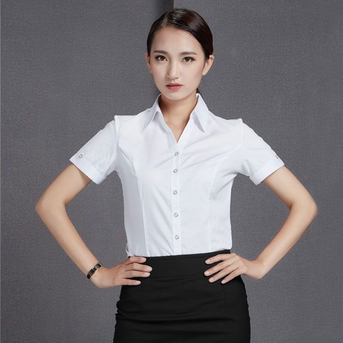 夏裝前臺工作服白色條紋襯衣JL-CY453